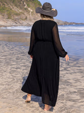 Plus Size Embroidered Tie Neck Long Sleeve Dress OutfitFlow